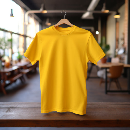 “100% Cotton Yellow T-Shirt - Sort Sleeve, Round Neck, Relaxed Fit T-shirt for Daily Use Party Wear. Soft, breathable, and designed for ultimate comfort. Perfect for everyday wear, this lightweight and durable tee keeps you cool and stylish all day long.”